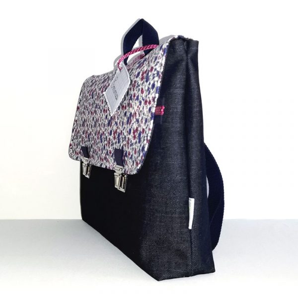 Cartable maternelle personnalisé pour fille motif mini fleur bleu accessoire sac d'écolier à soufflet