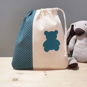 Pochon d'école pour le doudou bleu canard personnalisé cartable maternelle et accessoire sac d'écolier