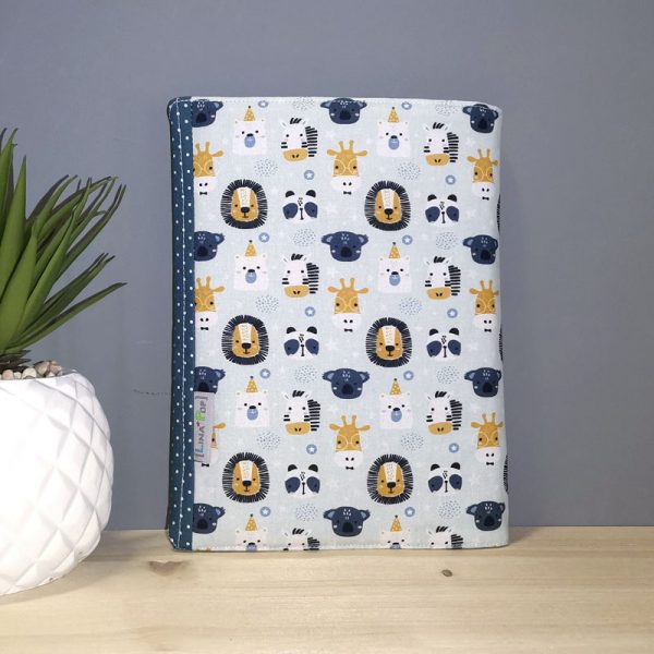 Protège carnet de santé mixte avec lion bleu accessoire et cadeau de naissance verso