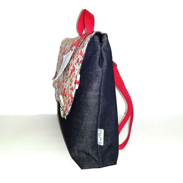 Cartable maternelle personnalisé pour fille fleur rouge accessoire et sac écolier avec soufflet