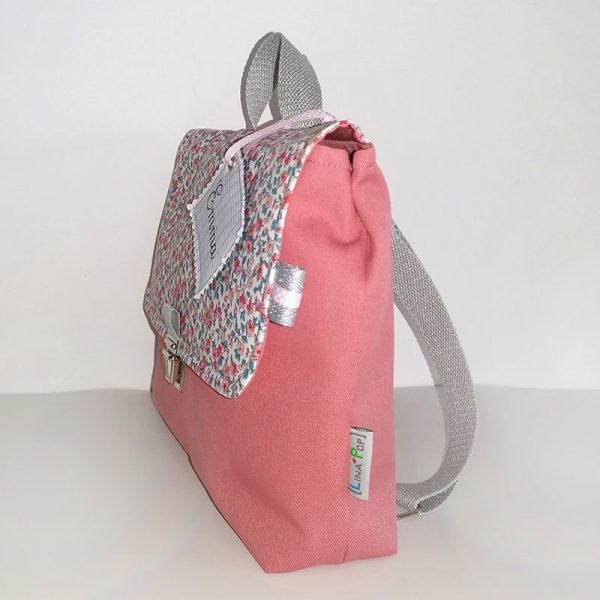 Sac à dos cartable maternelle personnalisé pour fille avec mini fleur rose accessoire et sac d'écolier avec soufflet