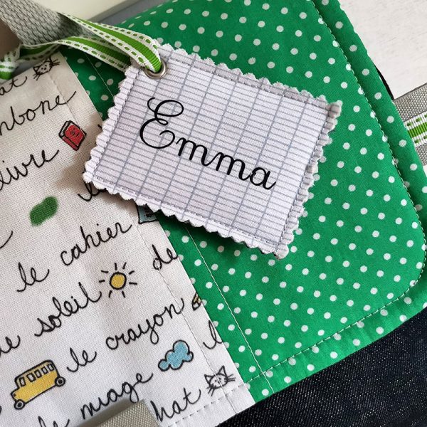 Sac à dos cartable maternelle personnalisé mixte avec écriture vert accessoire et sac d'écolier avec prénom