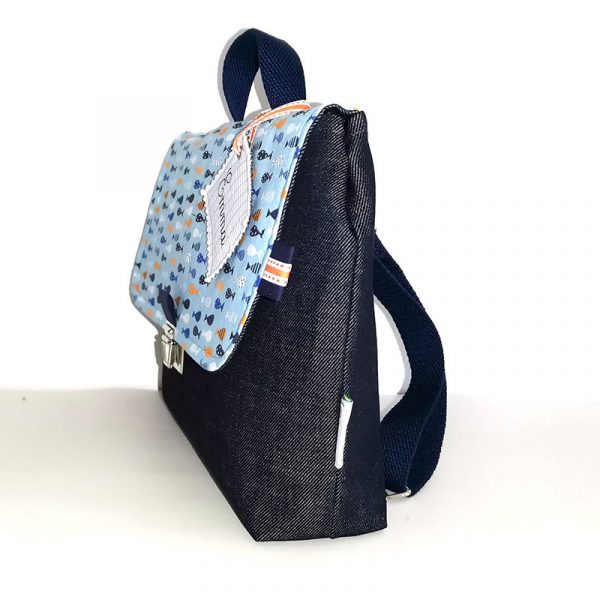 Sac à dos maternelle personnalisé mixte avec poisson bleu accessoire et sac écolier avec soufflet