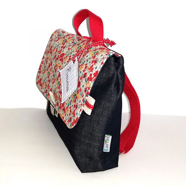 Sac à dos maternelle personnalisé pour fille fleur rouge accessoire et sac écolier avec soufflet