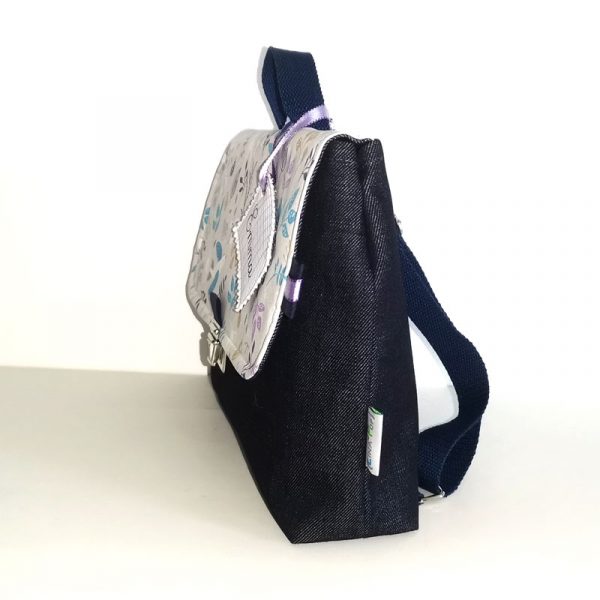 Sac à dos cartable maternelle personnalisé pour fille avec oiseau mauve et violet accessoire et sac d'écolier avec soufflet
