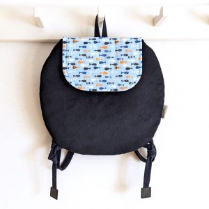 Sac à dos bébé en velours bleu marine avec poissons accessoire pour bébé et cadeau de naissance personnalisable créations personnalisées pour enfant