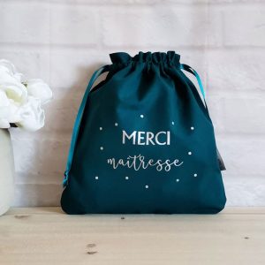 Cadeau maitresse pochon ou pochette pour maîtresse bleu canard accessoire pour école personnalisé