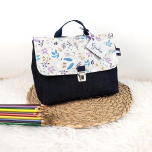 Sac à dos maternelle personnalisé pour fille avec oiseau mauve et violet accessoire et sac d'écolier original
