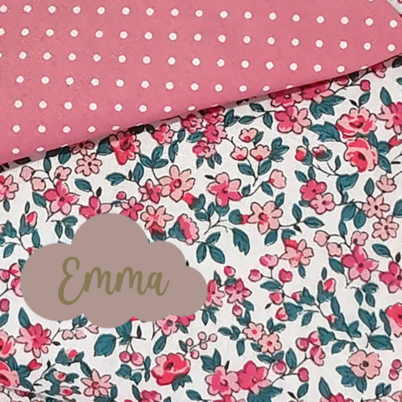 Sac baluchon personnalisé avec prénom motif fleurs et pois vieux rose