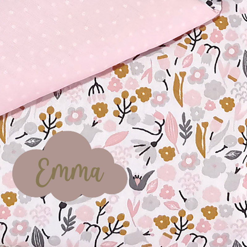 Sac baluchon personnalisé avec prénom motif floral et pois rose clair