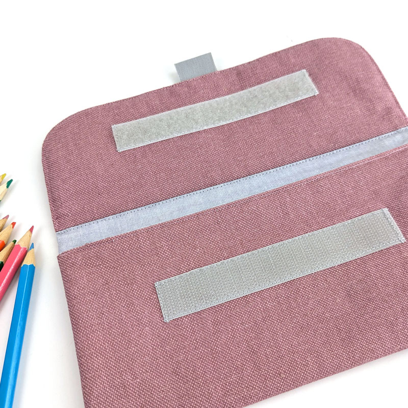 Trousse à crayon pour maternelle rose effet lin accessoire pour cartable de maternelle avec trousse d'école à scratch